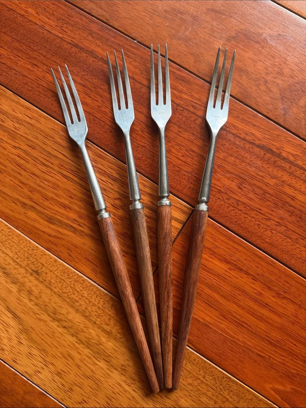 Fondue Forks set of 4 Wooden Handle Stainless Steel Appetizer Forks